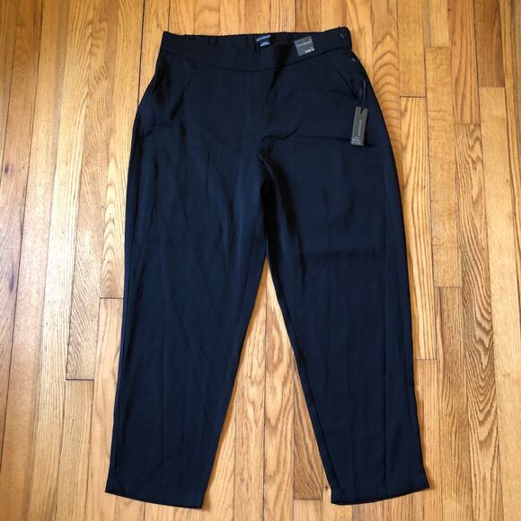 Dictionary NWT Women's Black Polyester Straight Pants Button Elastic Waist - L - Picture 1 of 9